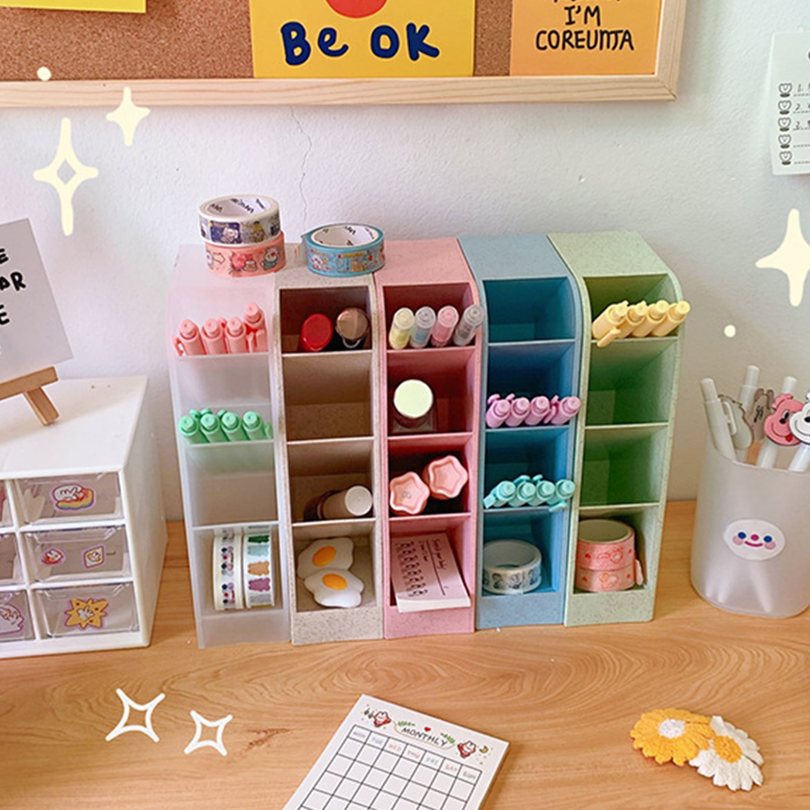 Cheers.US Plastic Desk Organizer, Multi-Functional Pen Holder Box,Desktop Stationary,Desktop Stationery Organizer,Home Office Art Supplies Storage Rack with Drawer
