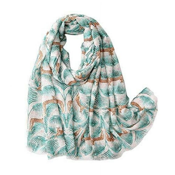 StylesILove Women Spring Summer Tropical Palm Leaf Leopard Printed Lightweight Cotton Scarf Wrap Shawl