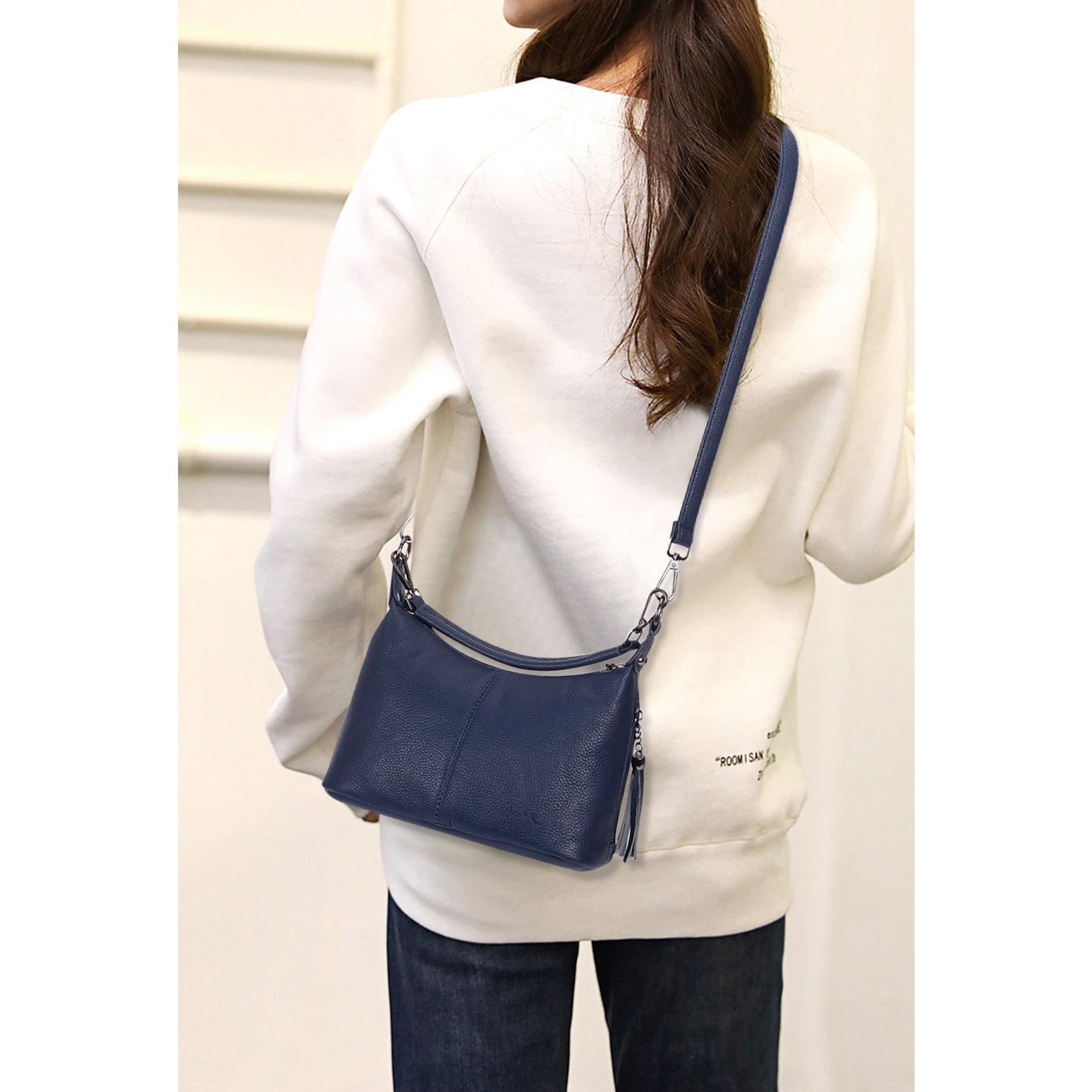 HuaAngel Women's Handbags Soft Genuine Leather Tassel Shoulder Bag Vintage Travel Satchel Purses with 2 Removable Straps