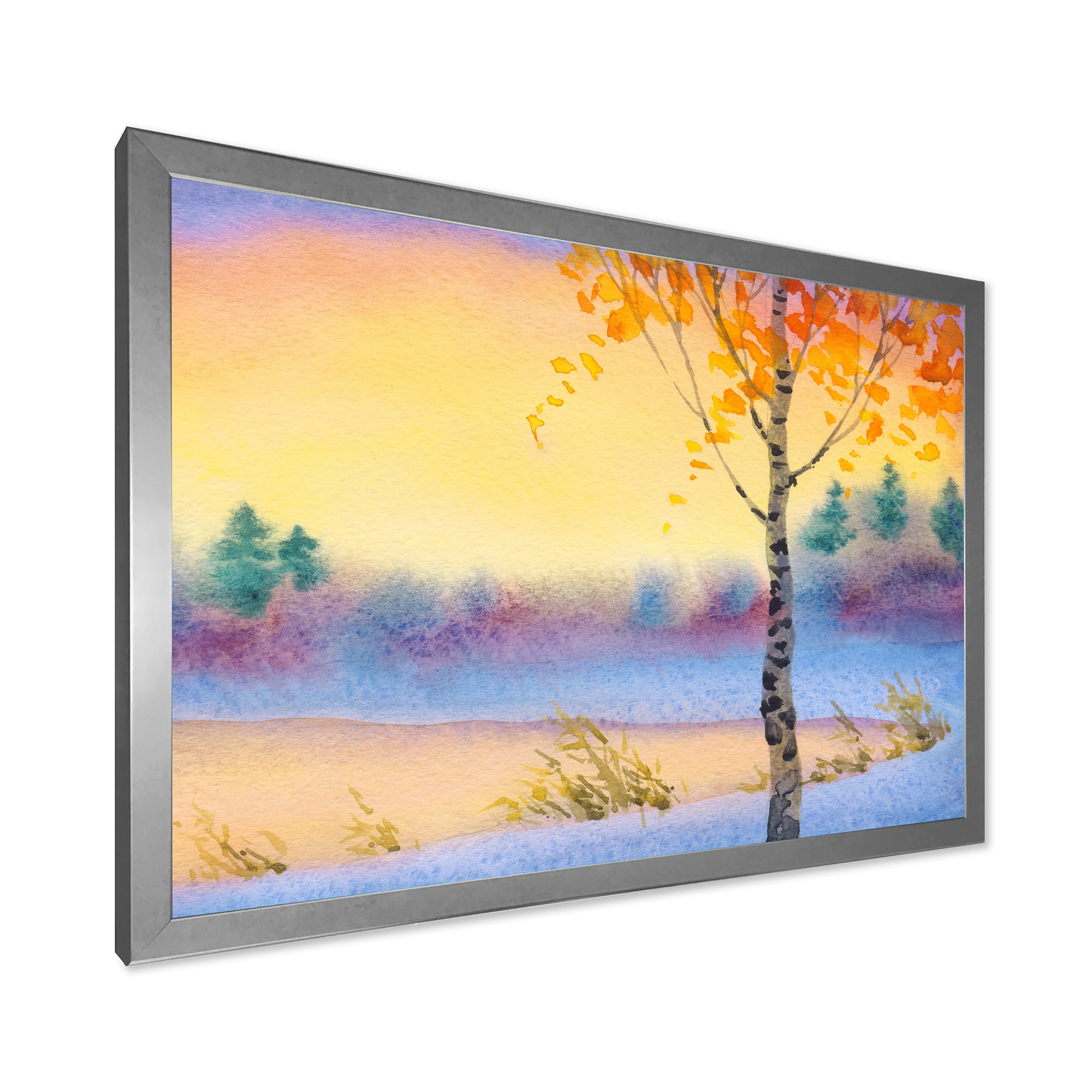 Designart 'Evening Sky Over Lake Winter Landscape' Traditional Framed Art Print