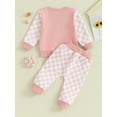 thumbnail image 4 of Suealasg Toddler Baby Girl Fall Tracksuit Outfits Clothes 6M 1T 2T 3T Kids Girl Long Sleeve Letter Sweatshirt + Checkerboard Pants Set 2PCS Casual Autumn Clothing for Children Girl, 4 of 9