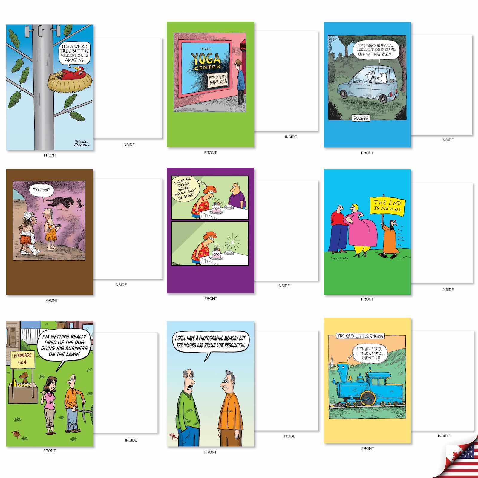 NobleWorks 36 Assorted Box Set Funny Blank Greeting Cards w/5 x 7 Inch Envelopes (36 Designs, 1 Each) Blank All Occasions Cartoon Party AC9374OCB-B1x36