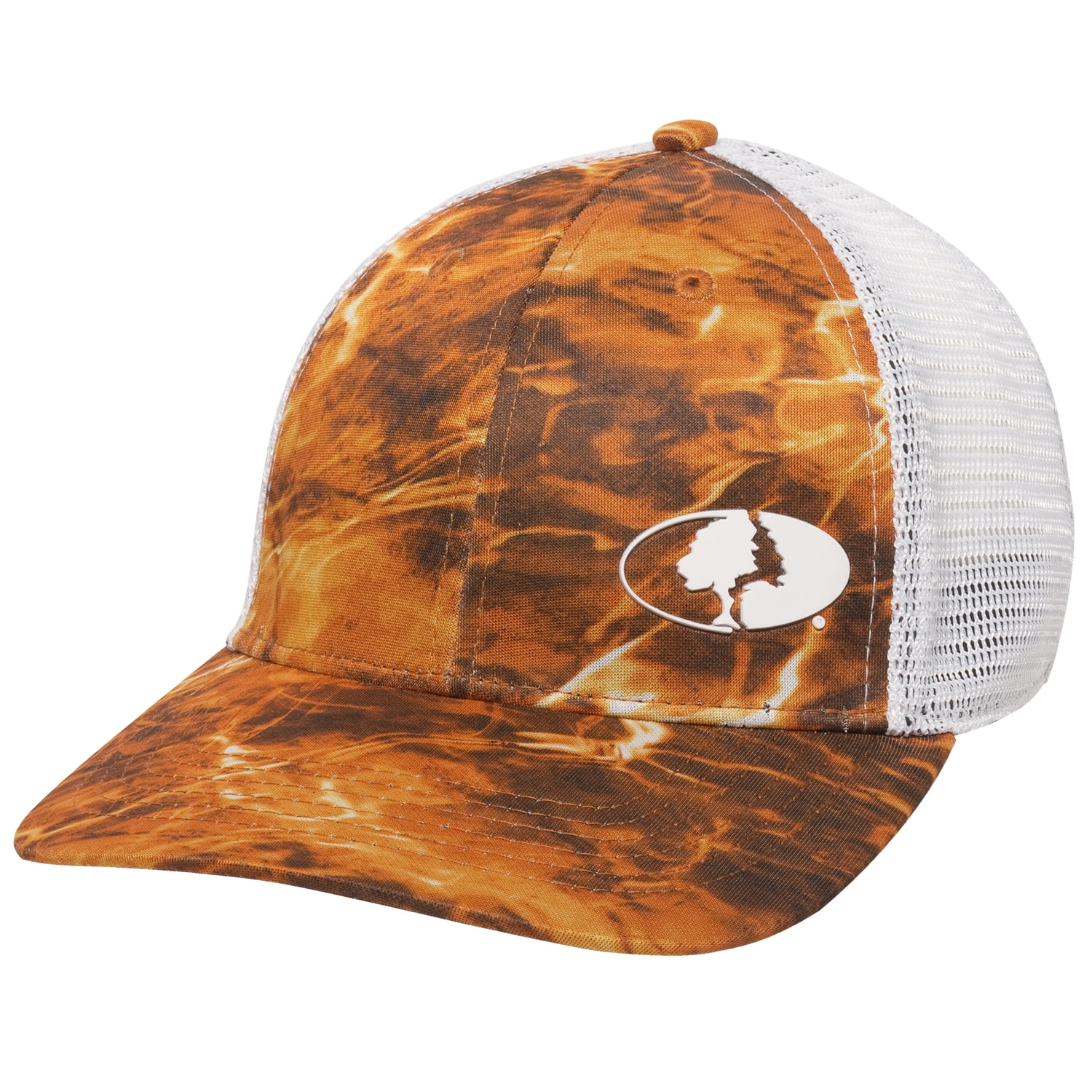 Mossy Oak Elements Performance Mesh Back Stretch Fit Fishing CAP; Sunset Orange; Small / Medium, Men's, Yellow