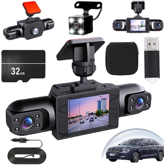 2026 New Upgraded Full View Car Dashcam System, 360° Panoramic Recording, with 32GB, 1080P HD/G-Sensor/Loop Recording/4 Cameras/Collision Induction/Mobile Monitoring (Four Sides, with 32GB)