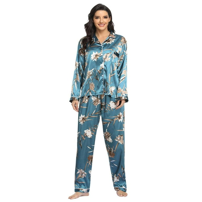 Silk Satin Pajamas Women Long Sleeve Silk Pjs for Women Set Two piece Button Down Sleepwear Small X Large