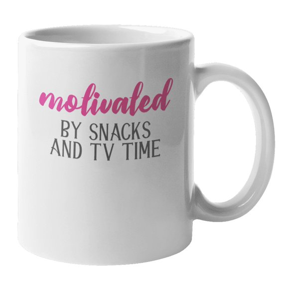 Motivated by Snacks & TV Time Coffee & Tea Mug for Foodie Movie Buff (11oz)
