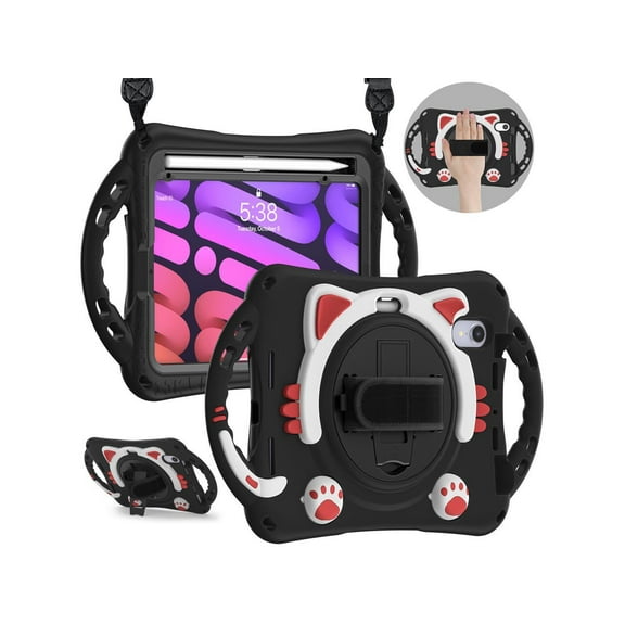 Kids Case for Apple iPad Mini 6 8.3 Inch 2021, Silicone Shockproof Protective Cover with Pencil Holder Handle Grip Hand Strap Kickstand Shoulder Strap for iPad Mini 6th Generation