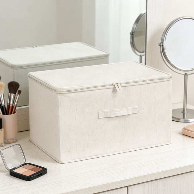 Weloille Home Large Capacity Foldable Storage Box 1 Piece, Beige Zippered Storage Container for Clothes and Toys, and Spacious Storage Box for Organization