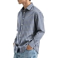 thumbnail image 4 of Stretch Fabric Checkered Long Sleeve Button Up Shirt for Men Classic Gingham Pattern Lapel Collar Regular Fit Lightweight Business Work Casual Easy Outfit Pairing Shirts 3XL, 4 of 6
