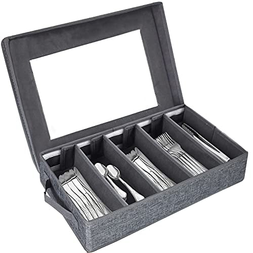 Flatware Storage Case - 5 Compartment Tableware Cutlery Container Chest