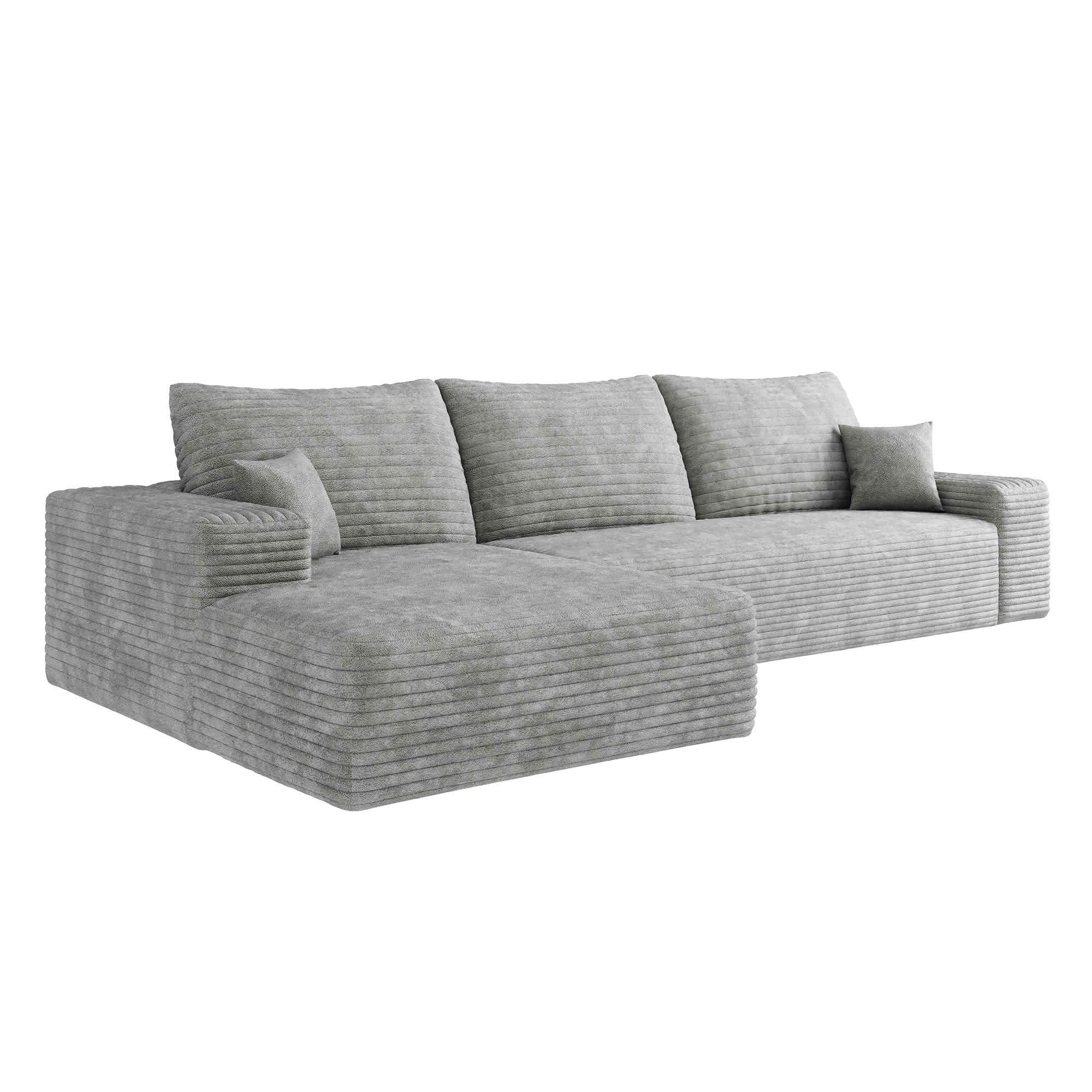MAYEERTY 107" Cloud Sectional Couch, L-Shape Chaise Modular Sofa, Deep Seat Plush Corduroy, No Assembly, Gray