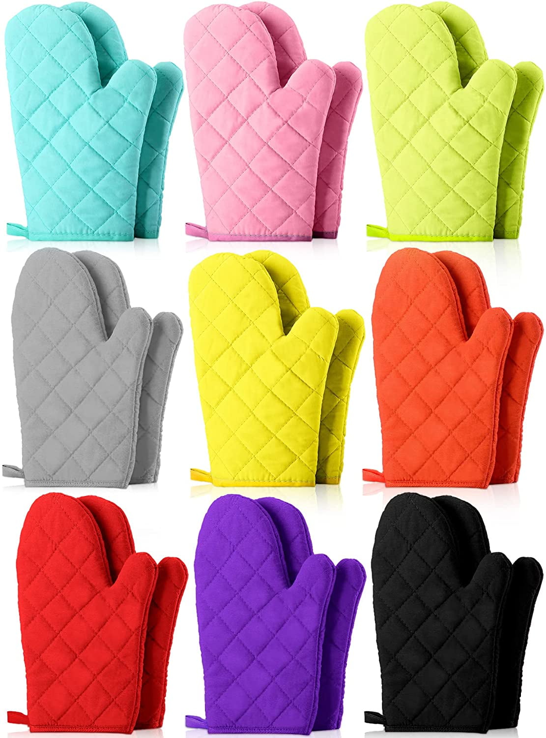 2PCS Oven Mitts Quilted Terry Cloth Lining Heat Resistant Kitchen