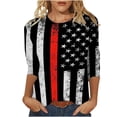 thumbnail image 1 of Camiseta estampada a la moda para mujer, blusa de manga 3/4 de longitud media, cuello redondo, camisetas informales Pompotops  FGAJ2481, 1 of 5