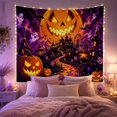 thumbnail image 2 of Giant Jack-O'-Lantern Above a Purple Village with Ghosts, Spooky Digital Art for Horror Fans, October Night Decor, Halloween Gift, Tapestry Wall Hanging for Bedroom and Dorm, 2 of 7