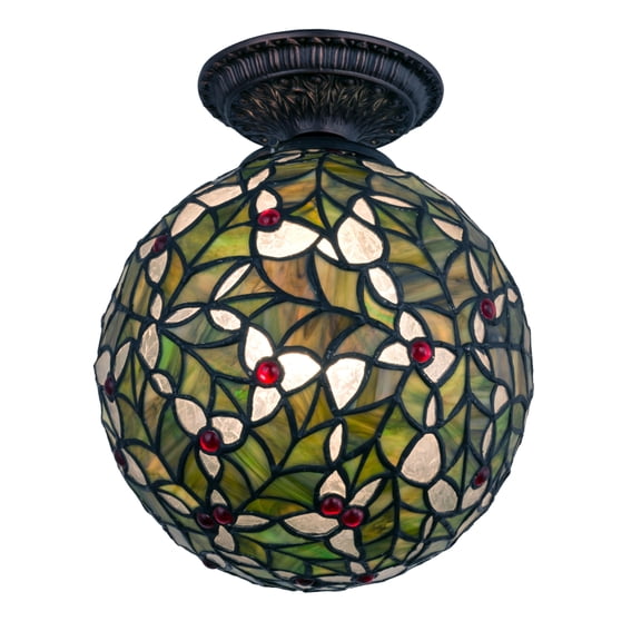 Meyda Tiffany 81754 Holly Ball 1 Light 9" Wide Flush Mount Ceiling Fixture - Brass