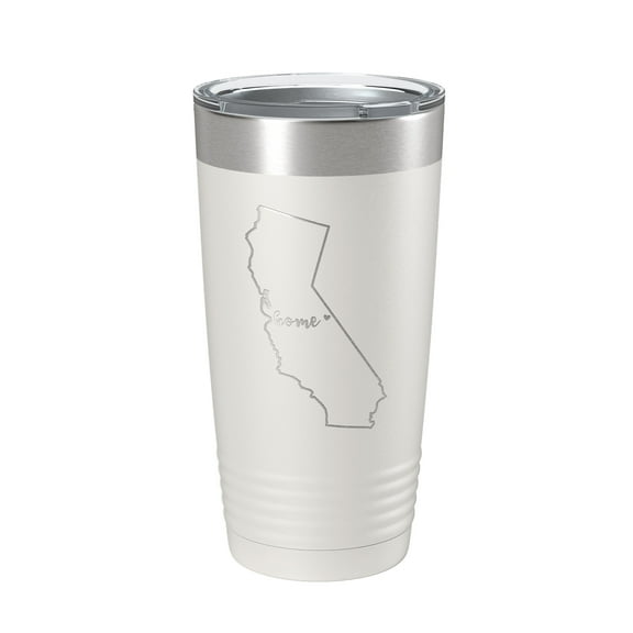 California Tumbler Home State Travel Mug Insulated Laser Engraved Map Coffee Cup 20 oz White