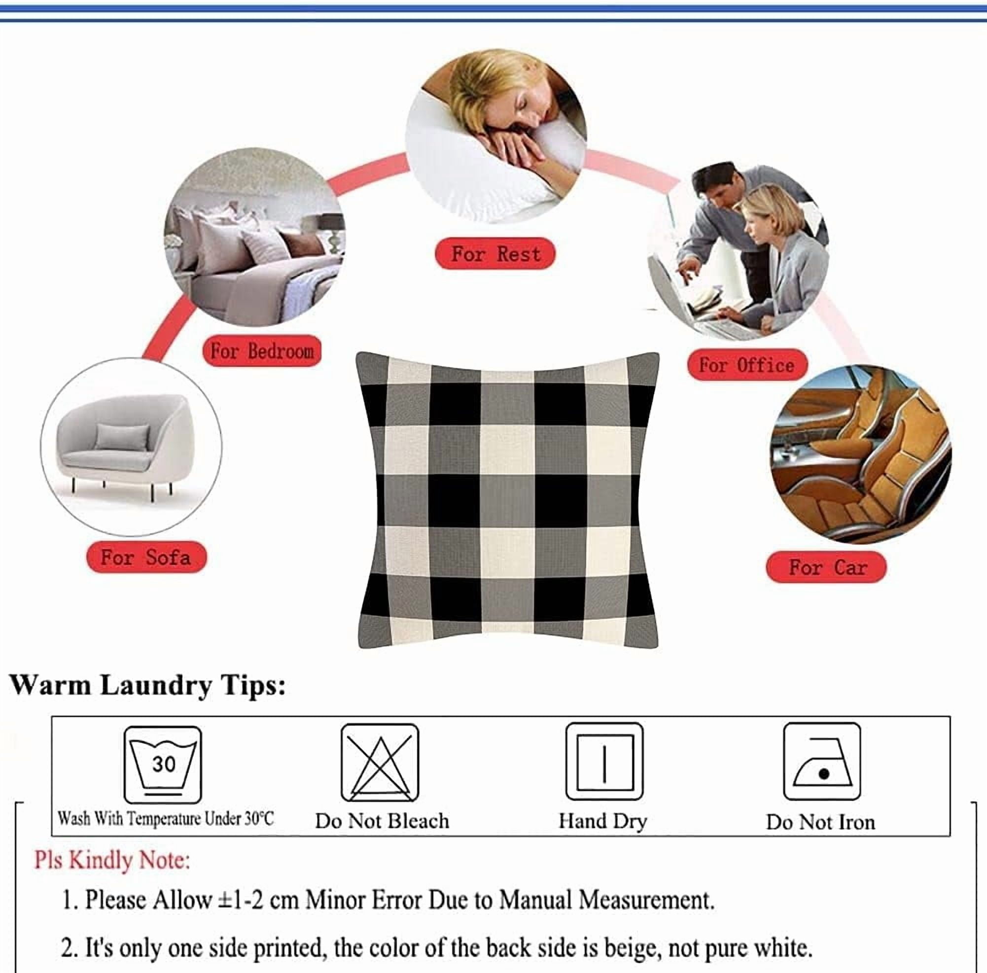 Black and White Buffalo Check Plaid Throw Pillow Covers Farmhouse Decorative Throw Pillow Case Indoor Outdoor Cushion Cover Pillowcase for Sofa 18 x 18 Inch Set of 4