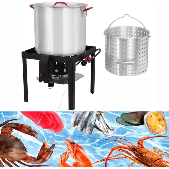 Casserole de Cuisson pour Fruits de Mer à Grande Capacité, Chaudière en Aluminium 100 Qt avec Allumeur à Jet au Propane, Pile de Cuisine Durable pour Festin de Poissons et Fruits de Mer en Plein Air