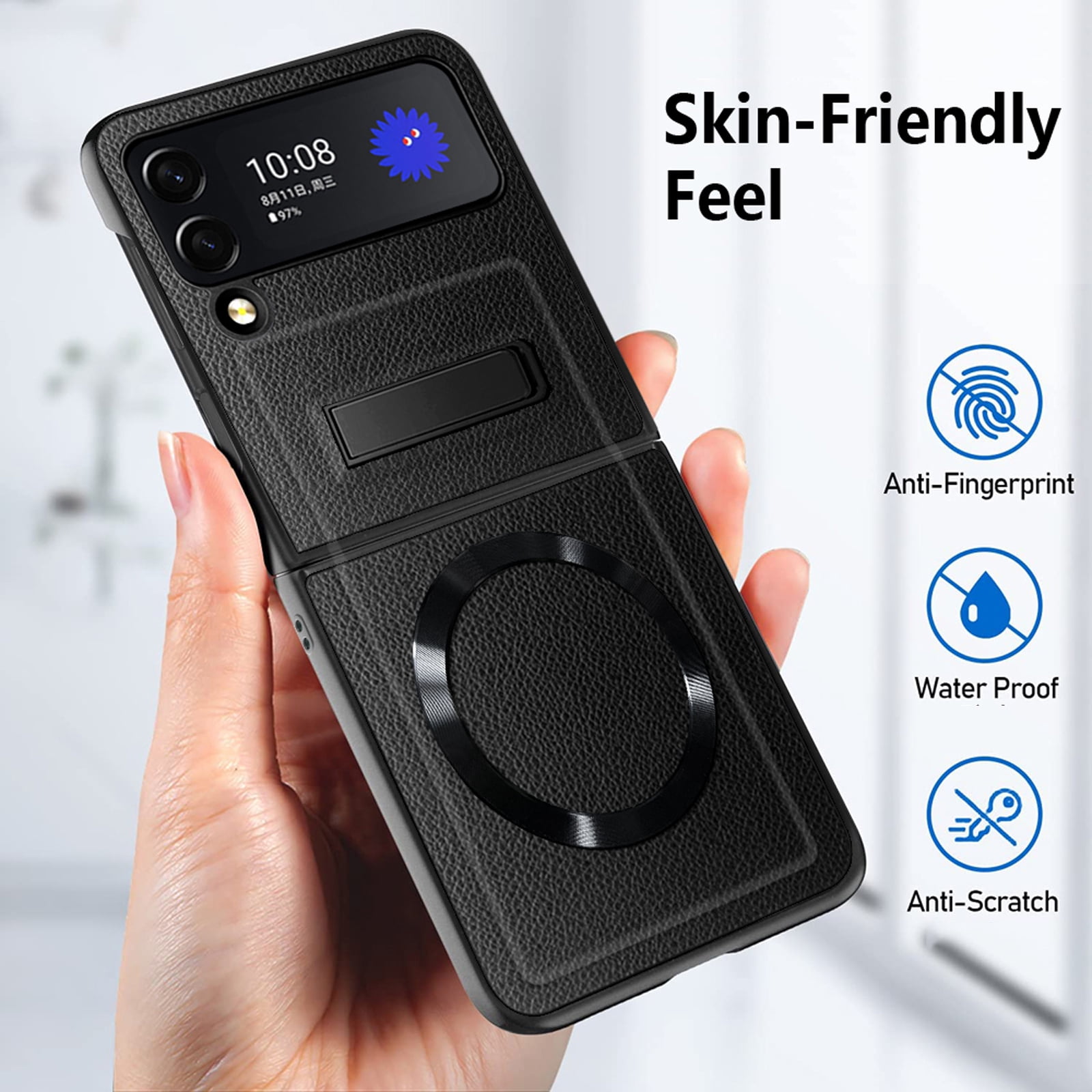Compatible for Samsung Galaxy Z Flip 3 5G Kickstand Case, Z Flip 3 Case with Hinge Protection & Strong Magsafe Wireless Charging Compatible Cover Case for Samsung Galaxy Z Flip 3,Purple