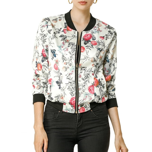 INSPIRE CHIC Blouson Bomber pour Femme Coupe Ajustée Léger à Fermeture Éclair S Blanc