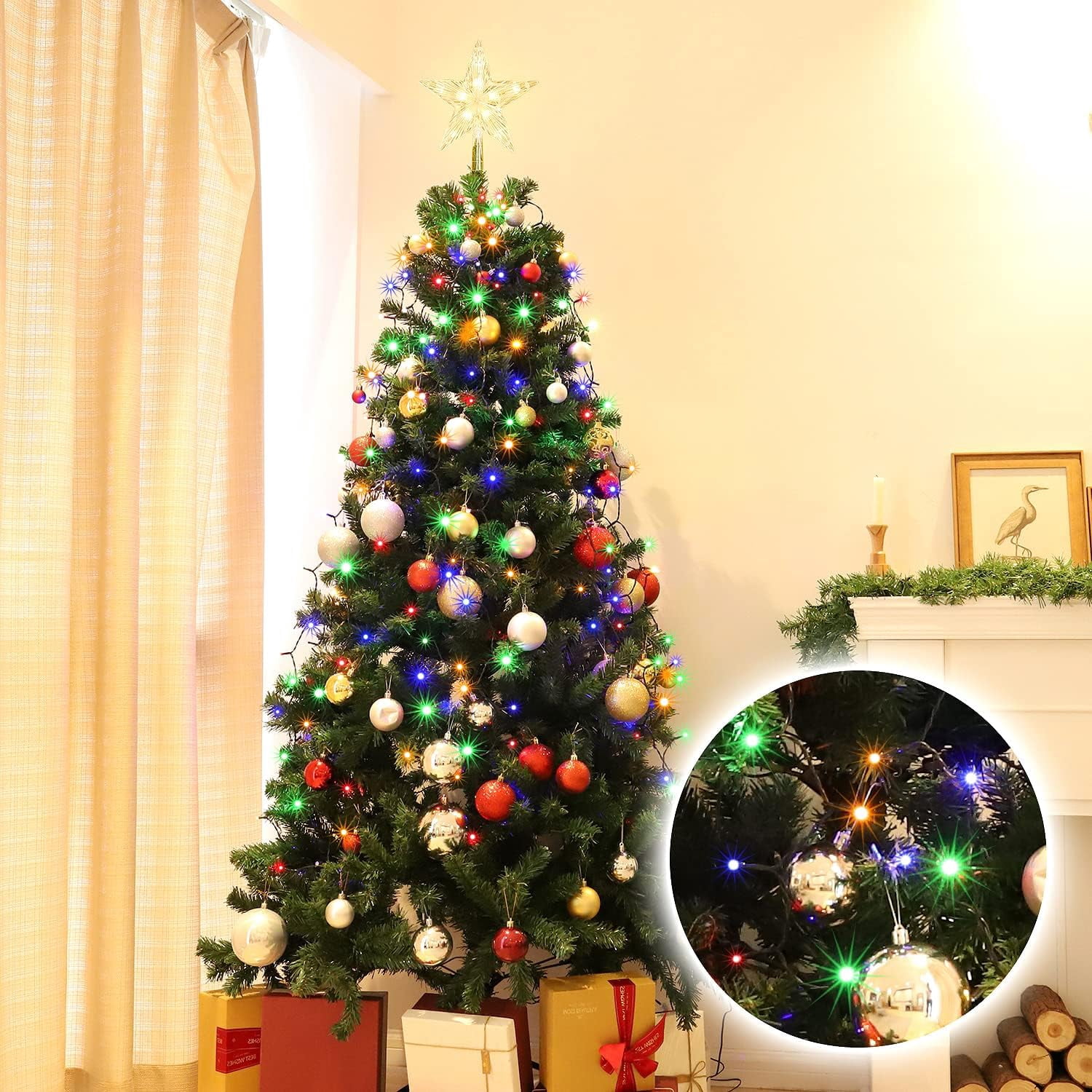 Uncahome Christmas Tree Lights,6.7FT X 16 Lines Christmas Lights,416 LED Waterfall Tree Topper Lights with Remote & 8 Lighting Modes,suitable for Indoor Outdoor Yard Party Xmas Decoration
