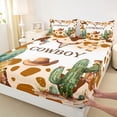 thumbnail image 4 of jejeloiu Cowboy Watercolor Desert Queen Sheet Sets Kids,Brown Cow Print Bed Set,4-Piece, 4 of 6