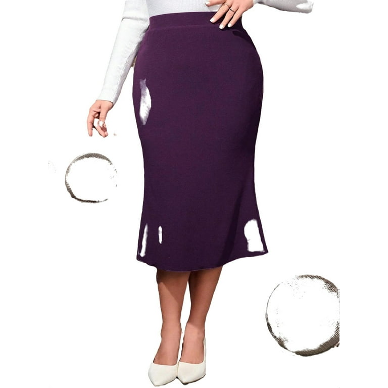 Elegant Solid Pencil Skirt Purple Plus Size Skirts Walmart