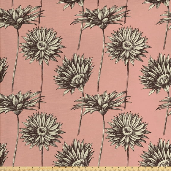 Ambesonne Floral Fabric by the Yard Upholstery, Retro Bouquet of Daisies, 10 Yards, Dark Taupe White
