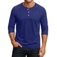 thumbnail image 4 of 3/4 Sleeve Baseball T-Shirts Mens Henley Tops Sport Athletic Jersey Tee Buttons Shirts Dark Blue M, 4 of 5