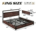 thumbnail image 4 of Fluest King Bed Frame with 2-Tier Storage Headboard, USB Port and LED Light, 4 Storage Drawers, Rustic Brown, 4 of 7