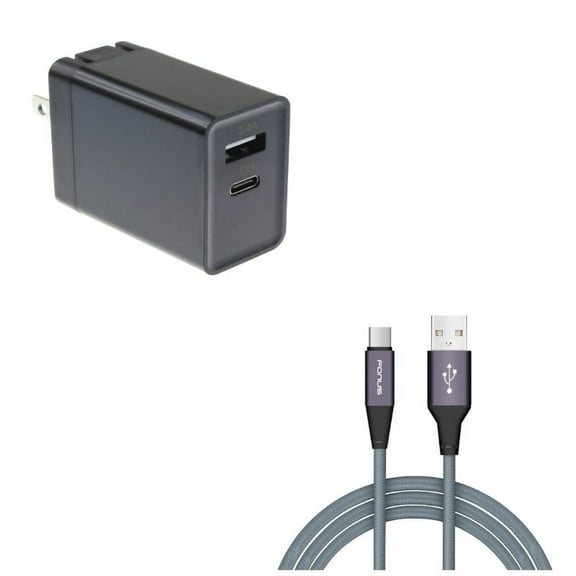 Type-C 6ft USB Cable w 30W Quick Home Charger X3W for Acer Liquid Jade Primo - Alcatel PulseMix, 7, Idol 5S 5 4S - ASUS Zenfone V Live, ROG Phone, AR 6 5z 4 Pro - Blackberry Motion, Key2