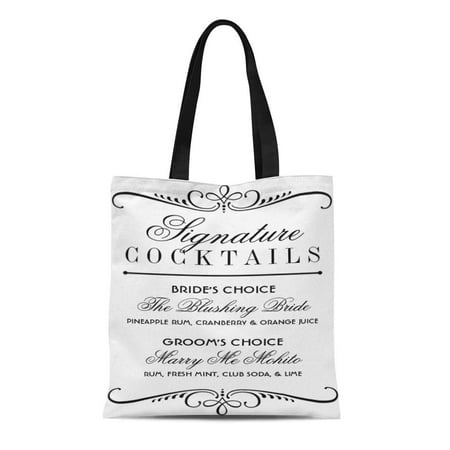 LADDKE Canvas Tote Bag Wedding Signature Cocktails Black and Elegant Drink Bride Groom Reusable Handbag Shoulder Grocery Shopping