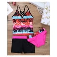 thumbnail image 3 of Eandarui Youth Big Girls Floral Printed 3Pcs Tankini Swimsuit Tankini Top Bottom Set Bathing Suit Hot Pink 6, 3 of 5