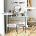 thumbnail image 6 of Modern Vanity & Dressing Table, White & Gold Faux Marble, Steel Frame, with Rotating Mirror & Open Storage, 6 of 10