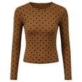 thumbnail image 3 of Conairie Women Long Sleeve Shirts Slim Polka Dot Print Crew Neck T Shirts Lightweight Summer Spring Tunic Tops Brown L, 3 of 8