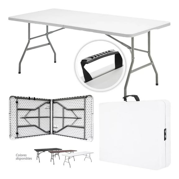 Mesa Plegable Plástico Tipo Portafolio Jardín Portátil 1.80m Color Blanco