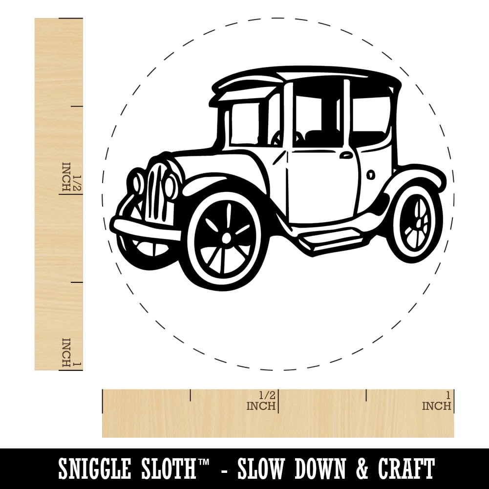Vintage Car Vehicle Old Fashion Self-Inking Rubber Stamp for Stamping Ink Stamper Crafting Planners - 1 Inch Medium - Fuchsia Ink