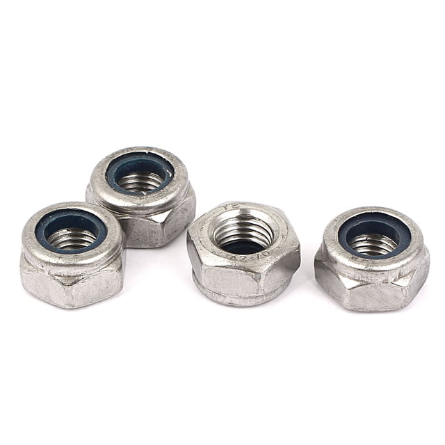 Unique Bargains M10x1.25mm 304 Stainless Steel Self-Locking Hex Lock Stop Nut Silver Tone 4pcs