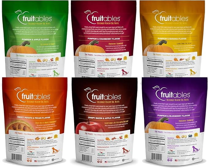 Fruitables Pumpkin Dog Treats, 7oz, Crunch Variety Pack of 6