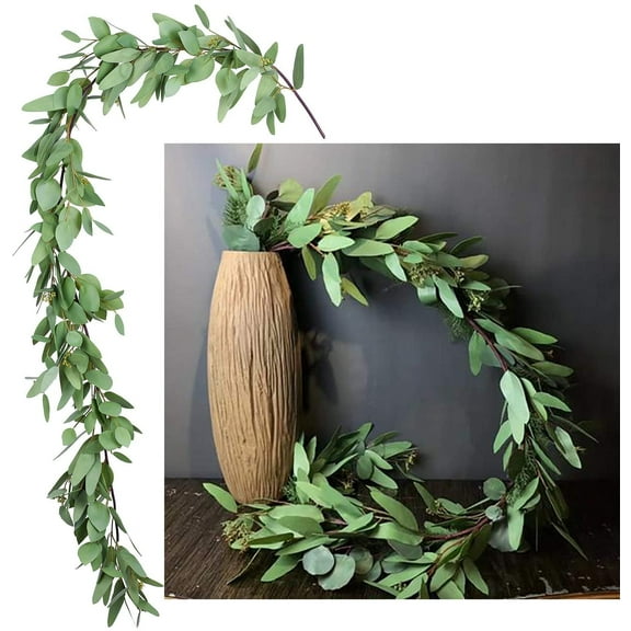 Coolmade 5.5Ft Greenery Garland, Artificial Vines Faux Eucalyptus Leaf Table Garland Artificial Eucalyptus Garlands Wedding Backdrop Arch Wall Decor
