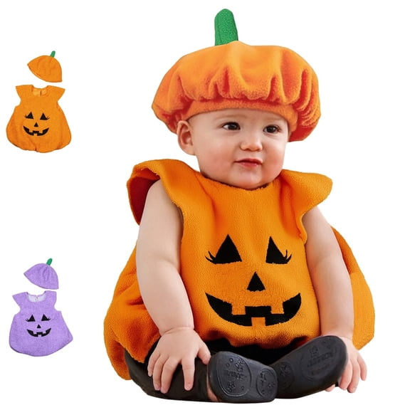 UJNDER Toddler Halloween Pumpkin Set with Soft Vest Top and Matching Hat for Baby Boys Girls Party Baby Halloween Outfit,Orange_011,12-18 Months