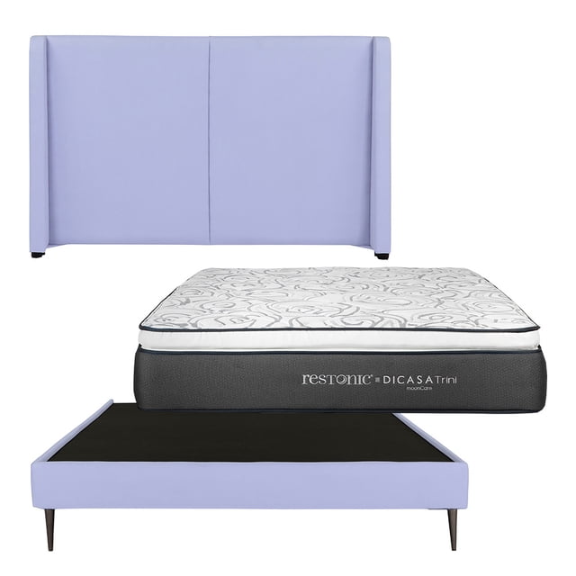 Colchón Matrimonial Trini + Cabecera Milan + Base Cama Slim Lila