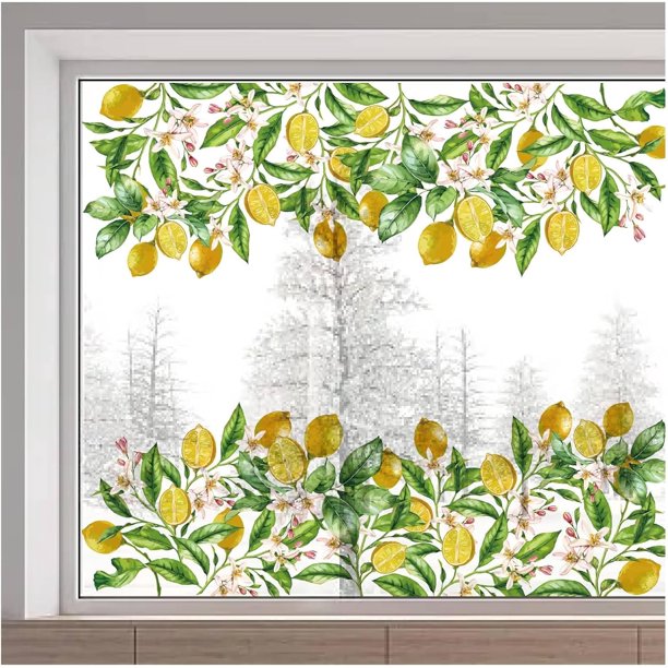Adhesivo para ventana de limón de 15 x 46 pulgadas, gran planta de verano, adhesivos para ventanas, doble cara, anticolisión, alerta de vidrio, calcomanías estáticas para evitar golpes de pájaros