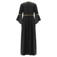 thumbnail image 4 of iiniim Kids Girls Medieval Princess Costume Long Flared Sleeve High Waist Maxi Dress Halloween 6-16 Black 6, 4 of 7