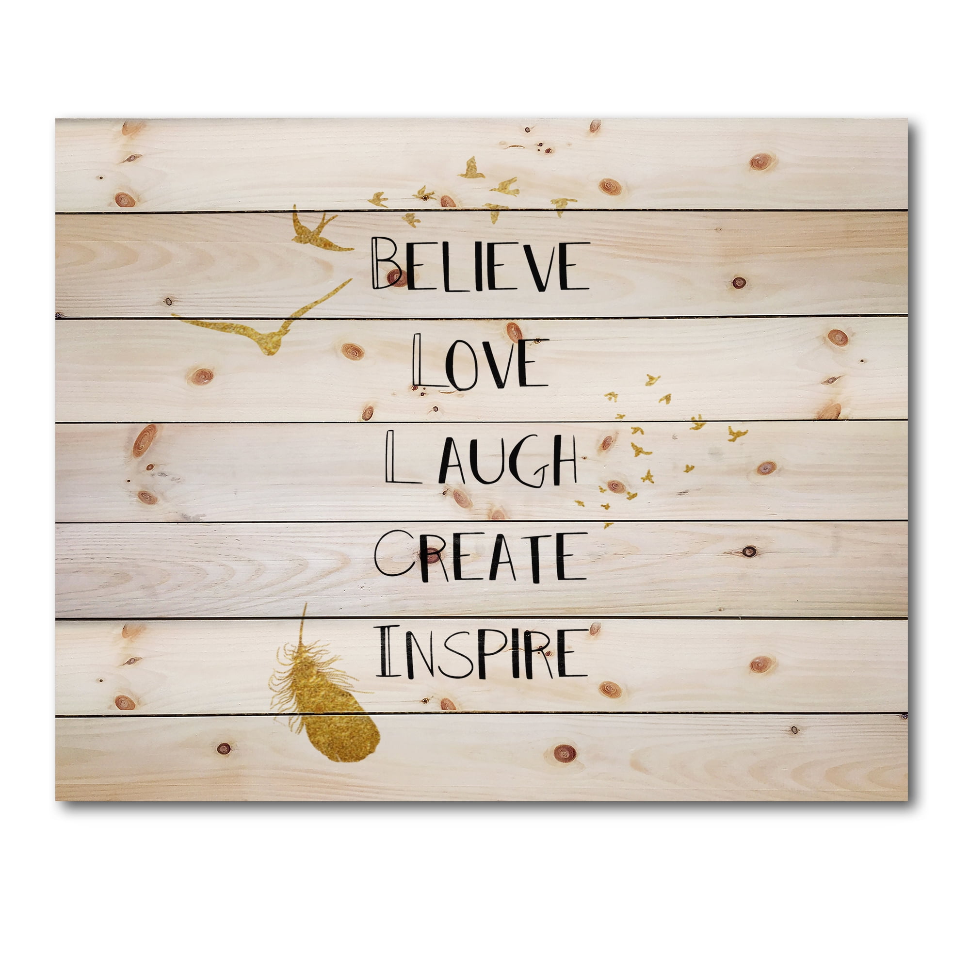 Designart 'Inspirational Quote On Gold and White' Traditional Print on Natural Pine Wood