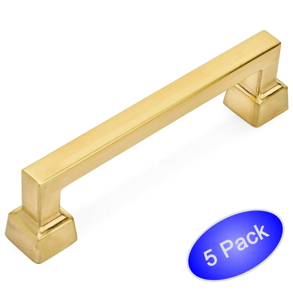 5 Pack - Cosmas 1481-96BB Brushed Brass Contemporary Cabinet Hardware Handle Pull - 3-3/4" Inch (96mm) Hole Centers