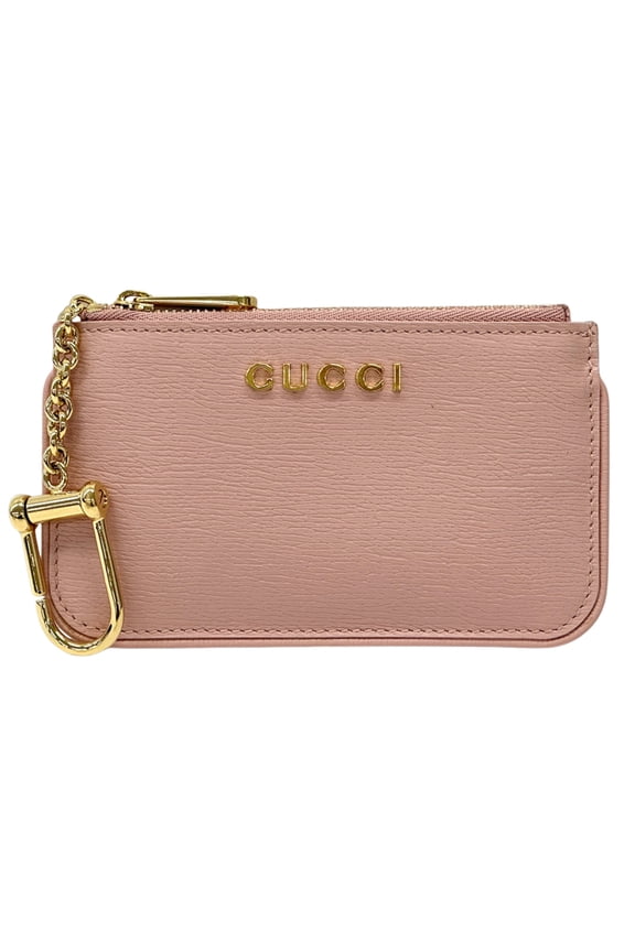 Pre-Owned Gucci wallet for women and men, Script design, leather, pink gold, 790102, with key...