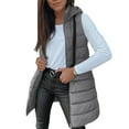 thumbnail image 2 of Dwralegc Women Long Vest Quilted Solid Color Winter Warm Hooded Vest Trendy Fashion Outfits Sleeveless Zip Up Long Vest Outwear with Hood Gray L, 2 of 7