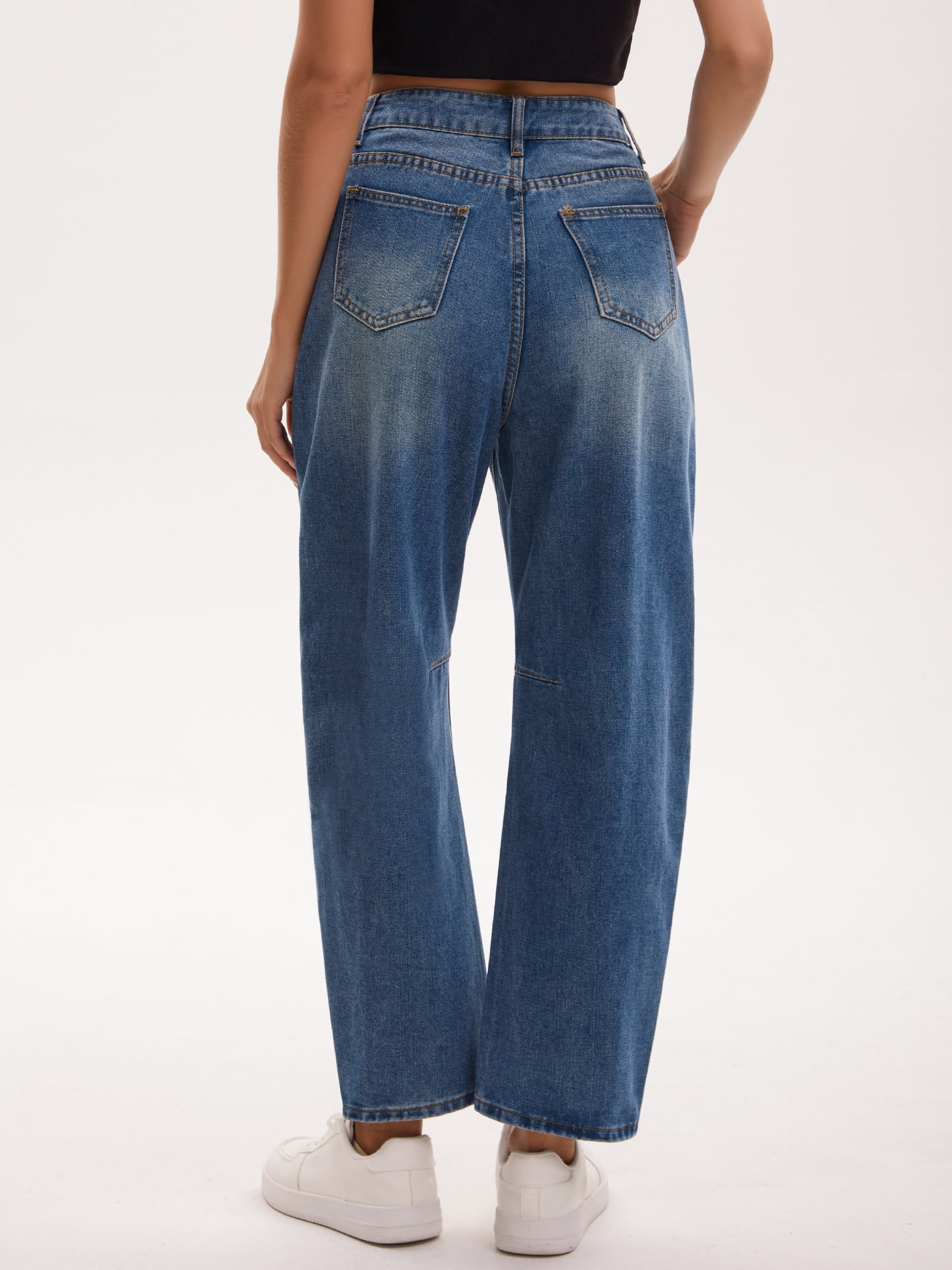 DARING DIVA Women's High Waisted Trendy Wide Leg Baggy Denim Pants L Vintage Blue