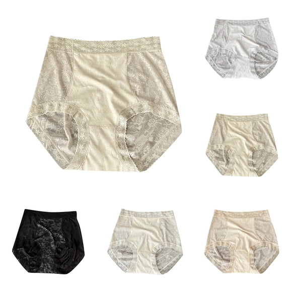 Women Panties Elongated Crotch Plus Size High Waist Breathable Brief Underwear for Women Beige L